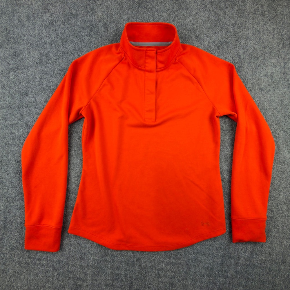 Under Armour Womens Medium Orange Quarter Snap Pullover Loose Fit Long Sleeve